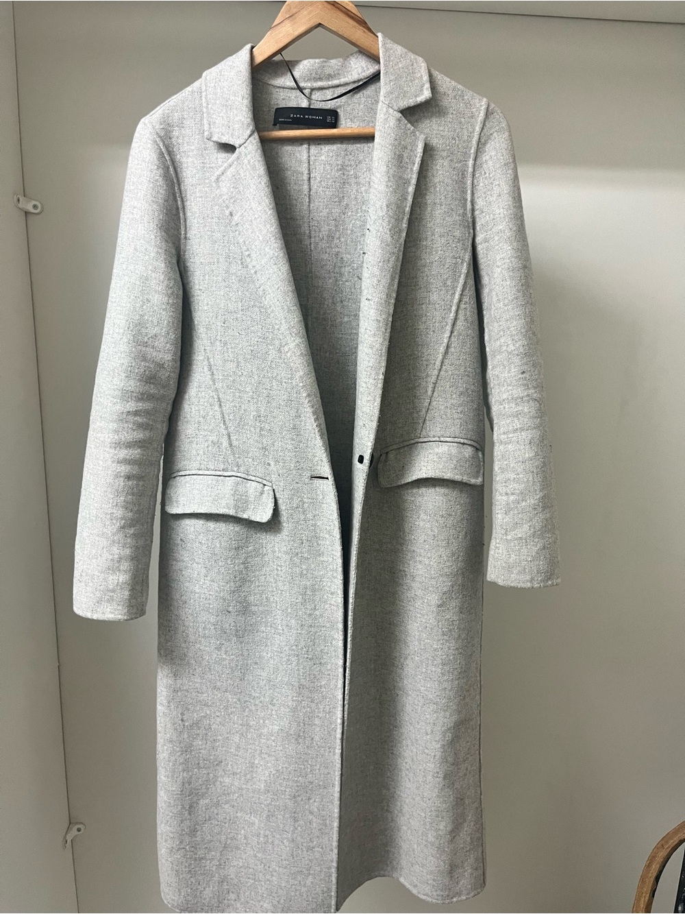 Zara Light Gray Long Wool Trench Coat